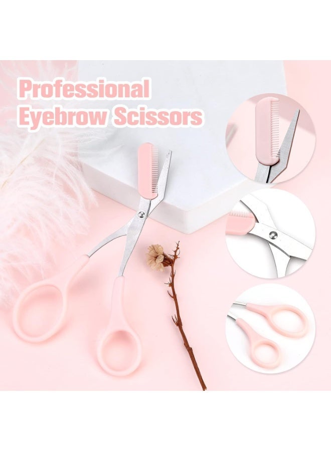 ChicAbode 6Pcs Eyebrow Trimmer Set, Curved Eyebrow Razor and Scissors with Comb, Non Slip Stainless Steel Facial Hair Removal Tool，Professional Brow Shaping Beard Shaving Kit, Beauty Accessories for Men Women - Image 3